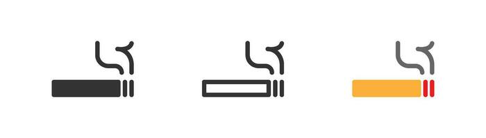cigarett redigerbar ikon, rökning cigarett och rök, vektor illustration
