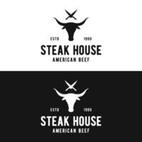 retro Jahrgang Steak Haus Logo Design. Logo zum Geschäft, Restaurant, Etikett, Abzeichen. mit Qualität Fleisch. vektor