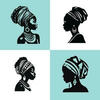sida vinkel porträtt huvudskott av skön ung afrikansk kvinnor i svartvit. vektor