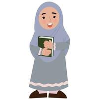 ung hijab flicka barn innehav bok järnek alquran åkte till moské under ramadan dag illustration vektor