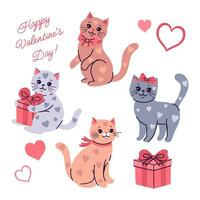 einstellen von süß Valentinstag Tag Katzen mit herzförmig Flecken. Vektor Grafik.