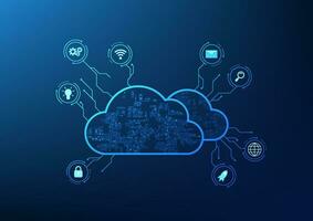 Wolke Technologie Wolke Lager Zusammenstellung von Cyber über Internet Signal überlappend Wolken in Verbindung gebracht zu Netzwerk Symbole vektor