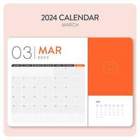 kreativ minimal företag en gång i månaden 2024 kalender mall vektor. skrivbord, vägg kalender för skriva ut, digital kalender eller planerare. vecka Start på måndag. årlig kalender layout design element. Mars. vektor