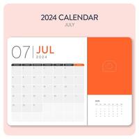 kreativ minimal företag en gång i månaden 2024 kalender mall vektor. skrivbord, vägg kalender för skriva ut, digital kalender eller planerare. vecka Start på måndag. årlig kalender layout design element. juli. vektor