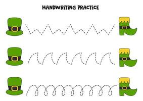 Rückverfolgung Linien zum Kinder. Gekritzel Grün Stiefel und Hut. Handschrift ausüben. vektor