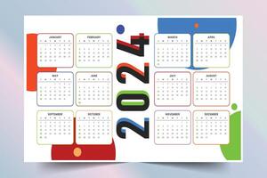 modern und bunt 2024 Neu Jahr Englisch Kalender Vorlage Design vektor