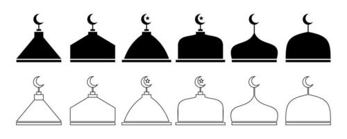 Moschee Kuppel einstellen Symbol, Vektor isoliert auf Weiß Hintergrund. islamisch Thema einfach Silhouette und Linie Design.