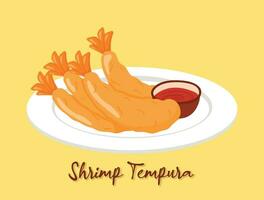 räka tempura i tallrik för japansk mat tecknad serie vektor illustration