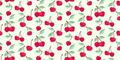 sömlös kreativ vibrerande röd körsbär mönster på en ljus bakgrund. sommar bär, frukter, löv, enkel skriva ut. vektor hand dragen skiss. design prydnad för tyg, mode, textil, tapet