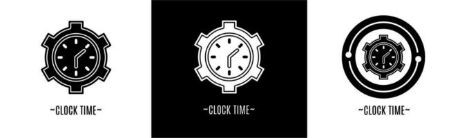 Uhr Zeit Logo Satz. Sammlung von schwarz und Weiß Logos. Lager Vektor. vektor