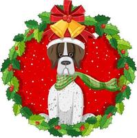 Cartoon-Hund im Weihnachtskranz isoliert vektor