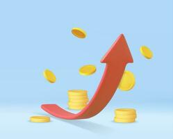 3d Wachstum Lager Diagramm mit Münzen investieren Symbol, Aufwärtstrend Lager Markt Graph vektor
