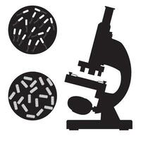 schwarz medizinisch Mikroskop und Bakterium. vektor