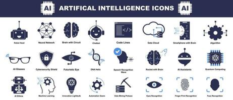 Technologie Symbol einstellen - - enthält ai, Robotik, biometrisch, Wolke rechnen, Daten Bergbau, Maschine Lernen und Automatisierung Symbol - - technologisch Evolution Symbole. vektor