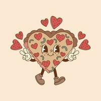 süß Illustration von Pizza mit Peperoni im Herz gestalten vektor