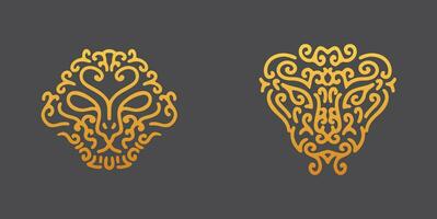 zwei golden Stammes- Kopf Designs auf ein grau Hintergrund vektor