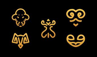 golden Stammes- Tier Kopf Symbole einstellen vektor