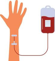 blod donation, blod transfusion, mänsklig hand. platt illustration vektor