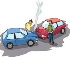 illustration som visar bil krascha med två människor stående nära de bilar vektor
