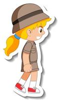 liten flicka scout tecknad karaktär klistermärke vektor