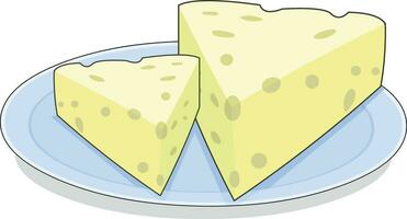 zwei Stücke von Käse im ein Teller vektor
