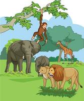 wild Tiere eine solche wie Elefant, Affe, Ziraffe und Löwe vektor