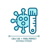 2d Pixel perfekt editierbar Blau Virus mit Tube Symbol, isoliert monochromatisch Vektor, dünn Linie Illustration Darstellen Bakterien. vektor