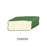 geschnitten Tempeh eingewickelt im Blatt. vegan organisch fermentiert Sojabohnen. Soja Käse isoliert auf Weiß. eben Vektor Karikatur Illustration von Molkerei Soja Produkt. traditionell asiatisch indonesisch Mahlzeit zum Vegetarier