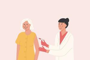 manlig och kvinna läkare i en medicinsk klänning och handskar ger vaccin skott till patient. vaccination kampanj. begrepp illustration för immunitet hälsa. platt illustration isolerat vektor