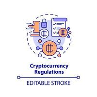 2d editierbar Mehrfarbig Kryptowährung Vorschriften Symbol, einfach isoliert Vektor, Cyber Gesetz dünn Linie Illustration. vektor