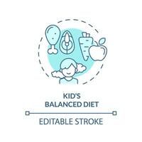 2d redigerbar tunn linje ikon barn balanserad diet begrepp, isolerat enfärgad vektor, blå illustration representerar föräldraskap barn med hälsa frågor. vektor