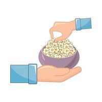 popcorn i skål med hand illustration vektor