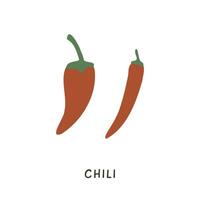 einfach rot Chili Pfeffer Symbol im anders Formen. rot Jalapeno, Cayenne und fresno würzig Pfeffer. heiß Essen im Speisekarte. Zutat zum asiatisch oder Mexikaner Küche. Gekritzel farbig Symbole isoliert auf Weiß. vektor