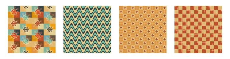 ein retro Stil nahtlos Muster einstellen mit ein Hippie Blume ästhetisch Design, Vektor Hintergrund. drucken Oberfläche zum Textilien, Verpackung, und Netze.