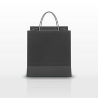 realistisch schwarz Papier Einkaufen Tasche mit Griffe isoliert auf Weiß Hintergrund. Vektor Illustration.