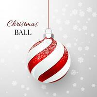 rot Weihnachten Ball mit Schnee Wirkung. Weihnachten Glas Ball. Urlaub Dekoration Vorlage. Vektor Illustration