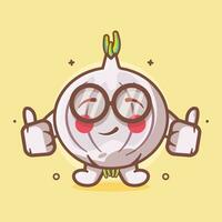 komisch Knoblauch Gemüse Charakter Maskottchen mit Daumen oben Hand Geste isoliert Karikatur im eben Stil Design vektor