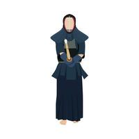 Kendo Kämpfer mit schützend Kleidung und Maske. Kendo Sport kriegerisch Disziplin Ausbildung. traditionell Kampf Fertigkeit von Japan. japanisch Kultur. vektor