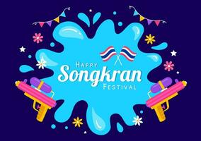 glücklich Songkran Festival Tag Vektor Illustration mit Kinder spielen Wasser Gewehr im Thailand Feier im National Urlaub eben Karikatur Hintergrund