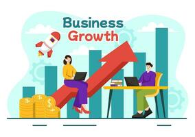 företag tillväxt vektor illustration med pil mål riktning upp, öka vinster, lyft och aning planera pengar ökande i platt bakgrund