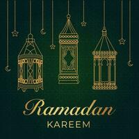 ramadan kareem hälsning kort med islamic lyktor vektor