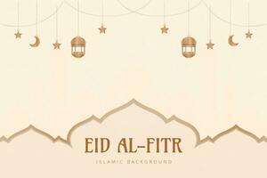 eid mubarak hälsning kort med lyktor och moské bakgrund vektor