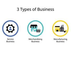 3 Typen von Geschäft im Management Buchhaltung zum Service, Merchandising und Herstellung Geschäft vektor