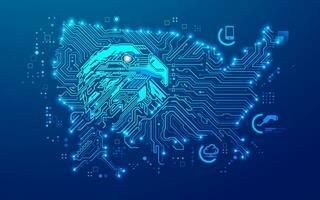 Konzepte von USA Technologie oder Technik Krieg, Grafik von Adler kombiniert mit elektronisch vereinigt Zustände Karte vektor