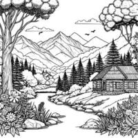 panorama färg bok svart och vit. miljö vektor teckning