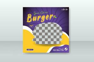 utsökt burger social media posta design för restaurang, mat social media befordran och posta design mall med abstrakt former vektor
