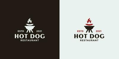 årgång stil logotyp design restaurang varmkorv och utegrill vektor