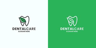 Dental Pflege Logo Design. Dental mit Natur Blatt Kombination vektor