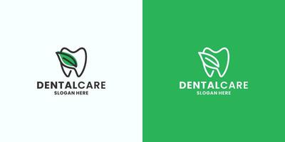 dental vård logotyp design. dental med natur blad kombination vektor