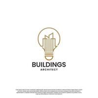minimalistisk byggnad logotyp design kombinera hus med skyskrapa vektor